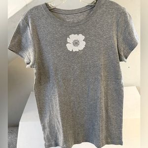 GUC - Tee Shirt (Gray) with White Center Flower with Tiny Rhinestones (L)